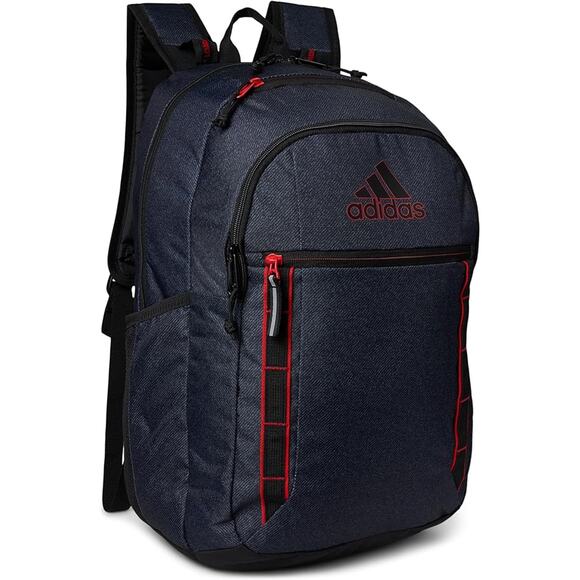 Adidas Mens Excel 7 Backpack Laptop Bag Travel Twill Black Better Scarlet K9-3 - Picture 1 of 10